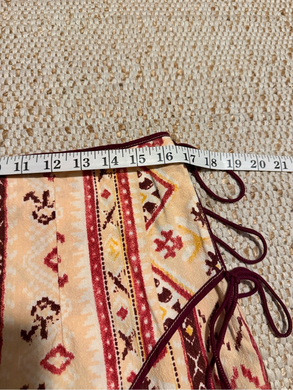Free People Women’s Wrap Skirt in Cream and Maroon - Picture 6 of 8